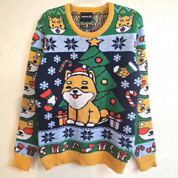 Shiba Inu Geeknet Ugly Holiday Sweater Multicolor Long Sleeve Crew Neck medium - Picture 1 of 6